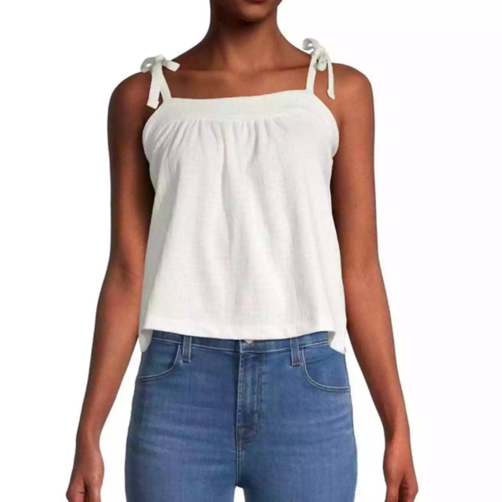 NWT Madewell Ivory Crosshatch Tie Strap Tank Top